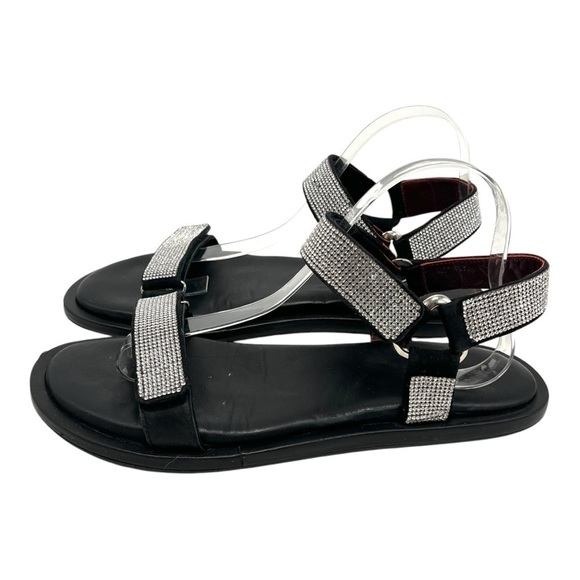 Staud Betty Rhinestone Black Leather Sporty Outdoor Sandals Womens 40 - Picture 2 of 14